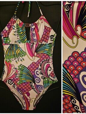 Trina Turk Halter Style Tropical Swimsuit